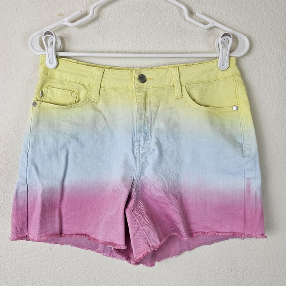 Judy Blue Pastel Ombre Rainbow Raw Hem Shorts Size M - Picture 3 of 13